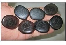 Jet Black Obsidian Chakra Embossed Gemstone seven Stones Sets