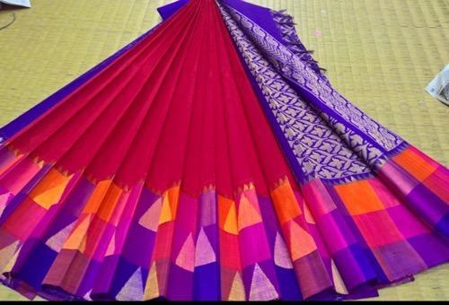 Available in attractive colors Temple Border Cotton Sarees