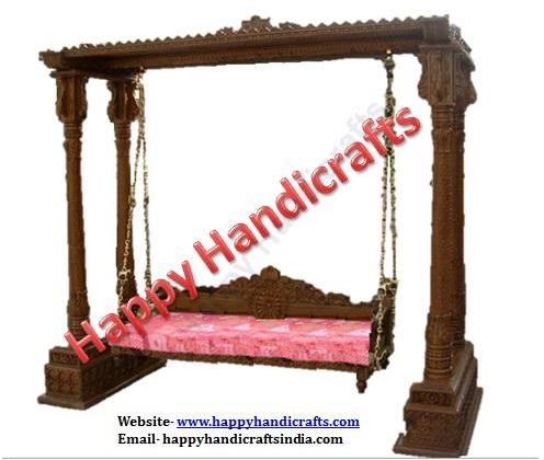 Carved four pillar Wooden Swings