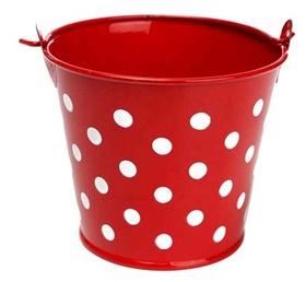 Doted Iron Sheet Flower Bucket, Color : Red