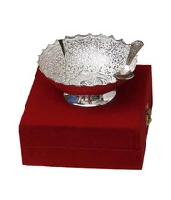 Brass Bowl set with spoon silver plated with velvet gift box