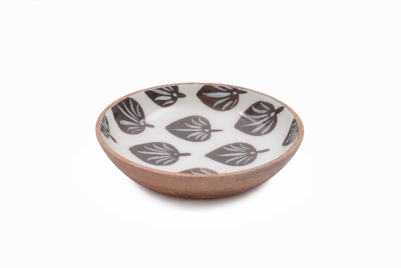 Leaf Pattern Printed Wooden Bowl, Size : Medium