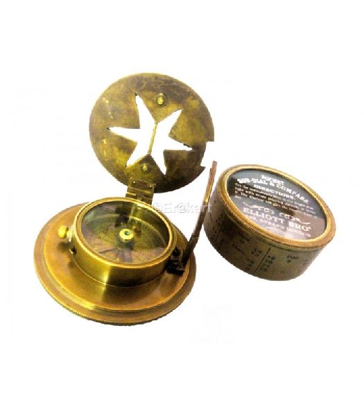 Brass Pocket Drum Sundial Magnetic Compass