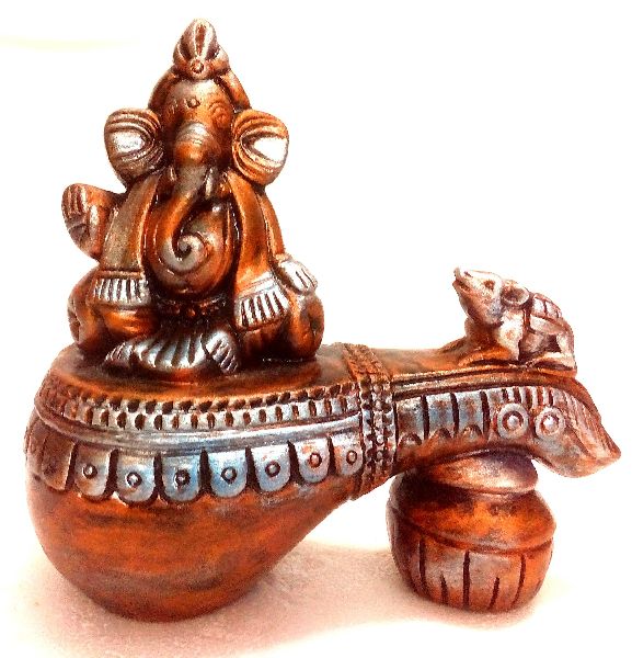 Handmade Terracotta SITAR Ganesha statue, for Interior Decor, Office, Home, Gifting, Pattern : Printed