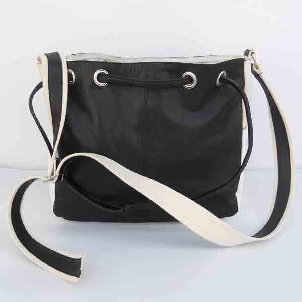 Black color leather purse with black handles
