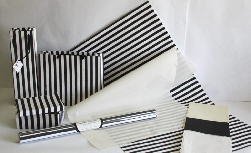 Black printed stripes on white 100 GSM recycled cotton paper