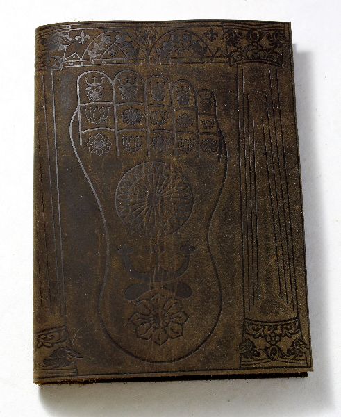 Hand bound buffalo oil pull up buddha symbolic foot embossed cover