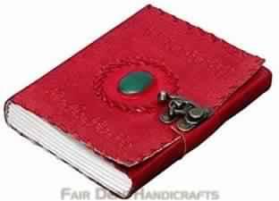 RED LEATHER DIARY WITH EMBOSSED GREEN STONE