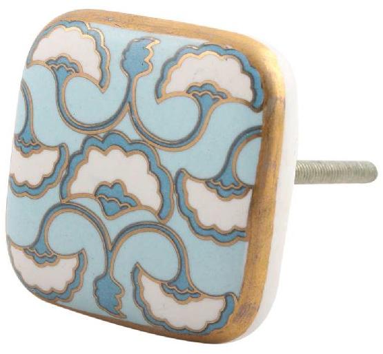 Turquoise Sea Shell Design Square Ceramic Cabinet Knob