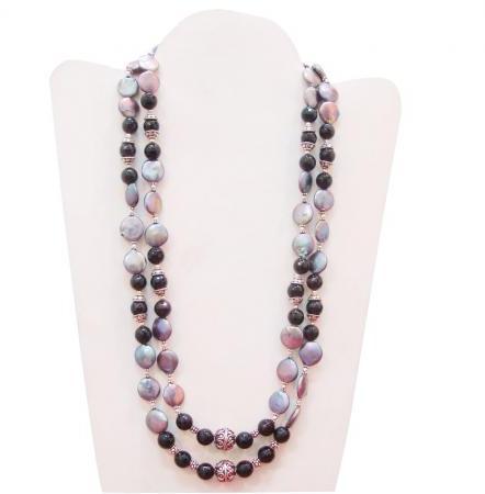 GREY PEARL 925 STERLING SILVER HANDMADE BEADED NECKLACE