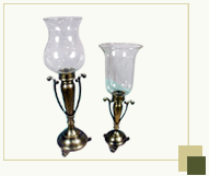 Glass Hurricanes on Ethnic Stand with Brass antique finish