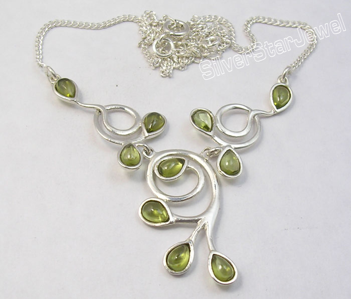 Silver Natural PERIDOT Designer Necklace