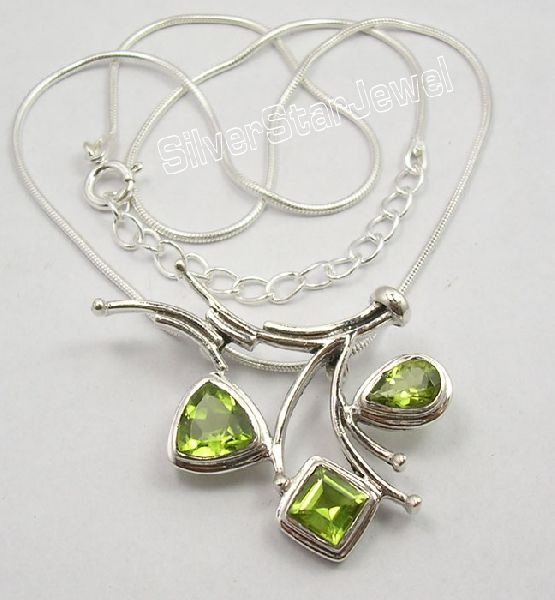 Solid Silver PERIDOT DESIGNER AMAZING New Necklace
