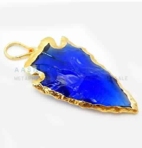 BLUE COLOR GLASS ELECTROPLATED ARROWHEAD PENDANTS, Size : 1 -2 inch