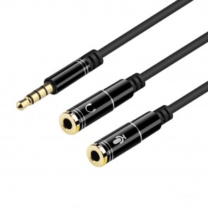 Y Splitter Cable with Separate Headset/Microphone Plugs - Black
