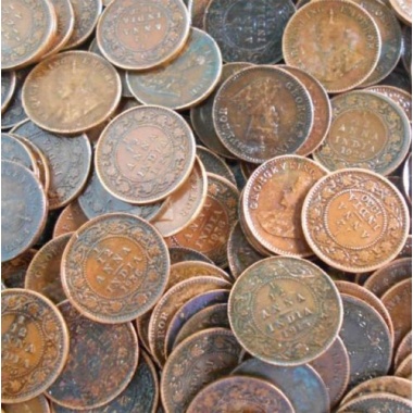 Vintage collection of one quarter anna Indian coins