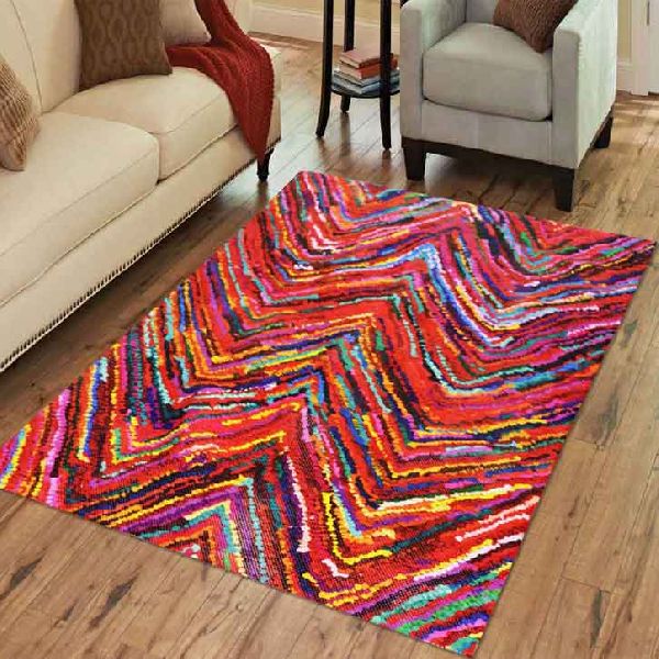 Trendy Colourful Waves Printed Cotton Carpets, Size : 90X150 Centimeter
