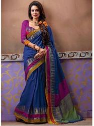 Printed Handloom Cotton Saree, Color : Multicolor