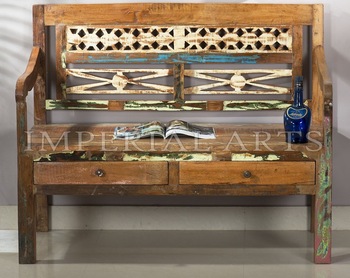 RECYCLE WOOD BENCH WITH two DRAWER