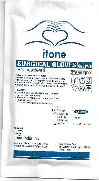 Itone Plain latex powdered surgical gloves, Size : M
