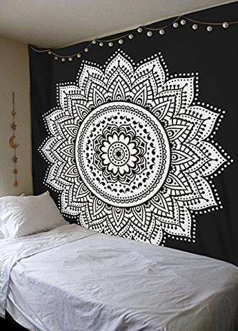 Black And White Ombre Wall Hanging Indian Traditional Cotton Printed Mandala Bohemian