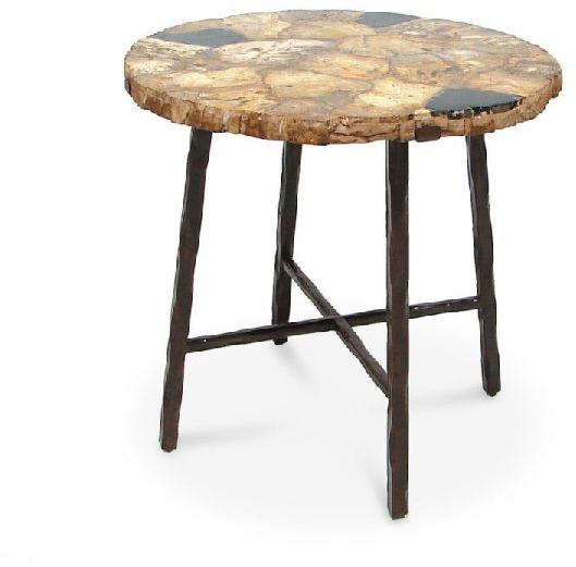 ACT20-PETRIFIED WOOD ROUND ACCENT TABLE