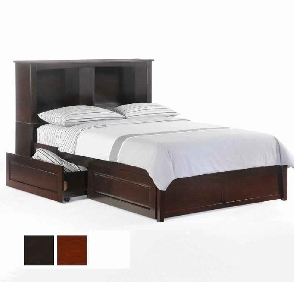 BED58-ESPRESSO BED WITH BOOKCASE and STORAGE