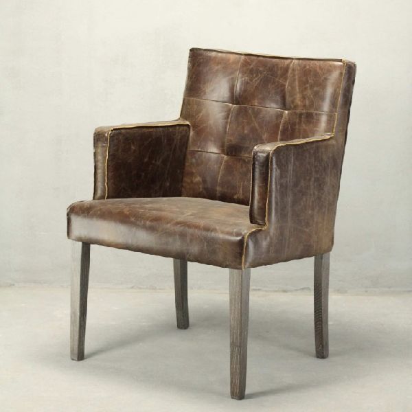 BROWN LEATHER DINING CHAIR