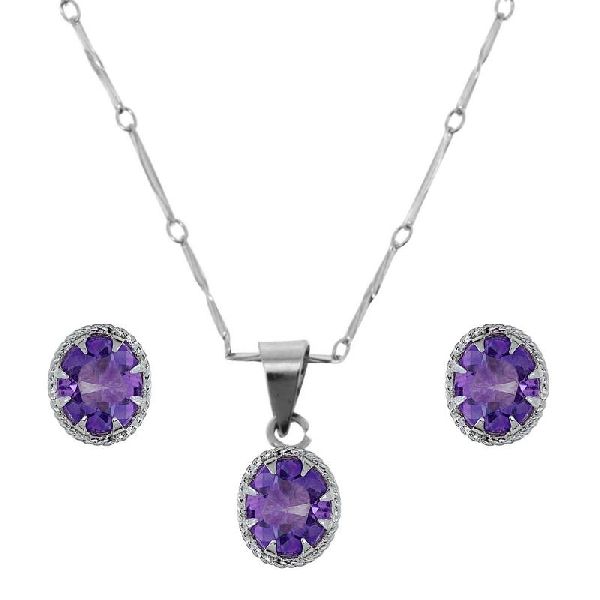 Amethyst Gemstone Jewelry Set Pendant