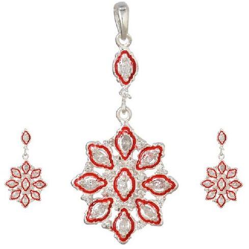 CZ Floral Jewelry Set Pendant Earrings