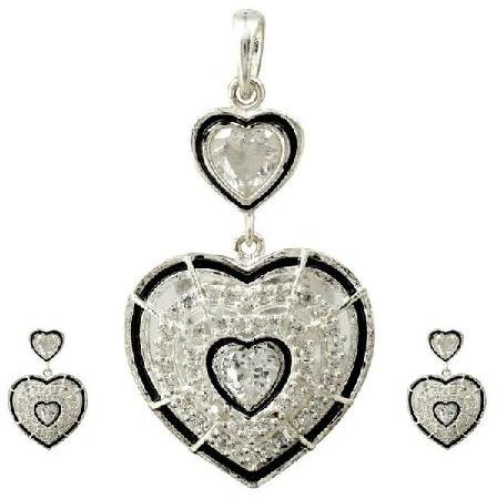 CZ Heart Shape Jewelry Set Pendant Earrings