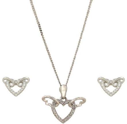 CZ Heart Shape Pendant Earrings Jewelry Set