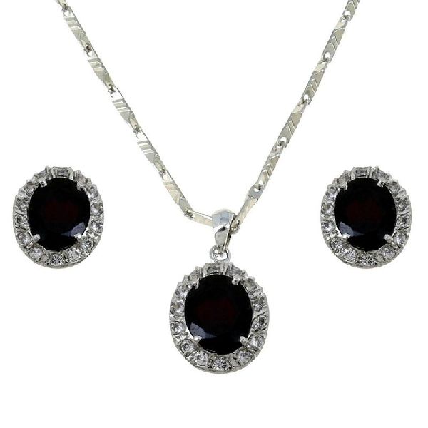 Gemstone Jewelry Set Pendant Earrings and Silver Chain