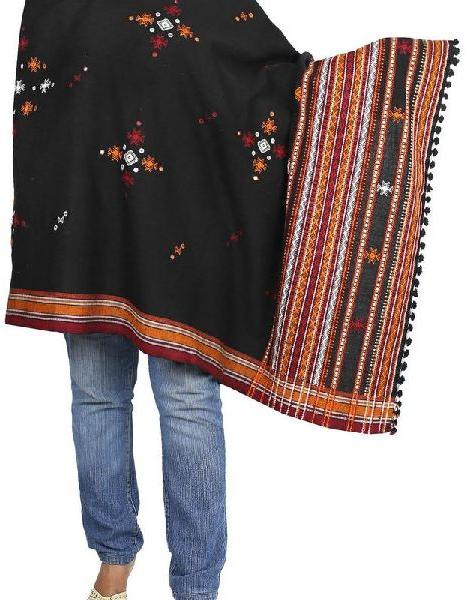 Handmade Black Embroidered Indian Woolen Shawl