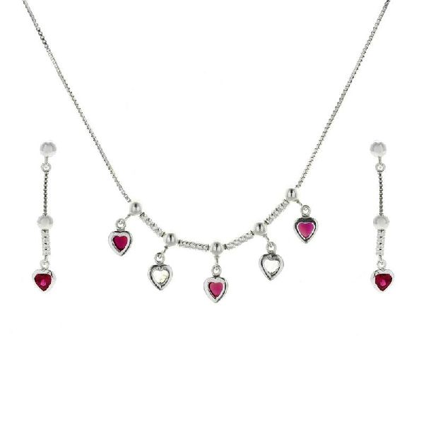 Heart silver necklace earrings set