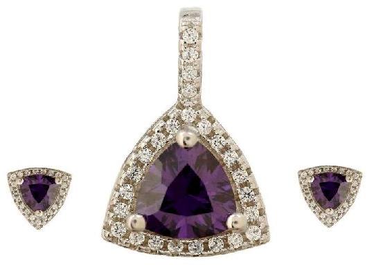 Purple CZ Jewelry Set Pendant Earrings