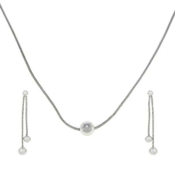 Silver bead necklace earrings set