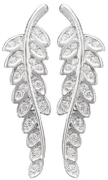 Leaf Shape Silver CZ Hook Earrings