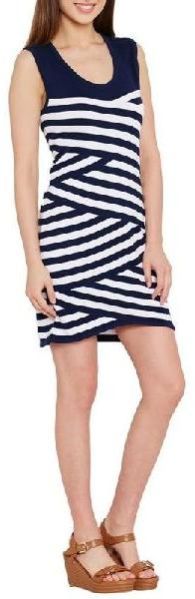 Sleeveless Zig Zag Striper Cotton Dress