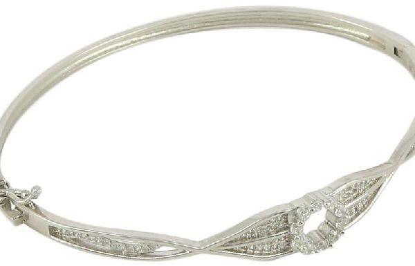 terling Silver CZ Cuff Bracelet Bangle Floral