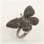 925 Sterling Silver Pave Amazing Butterfly Ring Any US Size Natural BLACK SPINEL
