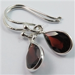 Genuine GARNET Pear Gemstones Drop Earrings 925 Solid Sterling Silver