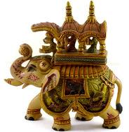 Hand painted Resin Elephant with riders statue