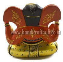 Handmade Kadam Wood Pure Gold Work Lord Ganesha Statue