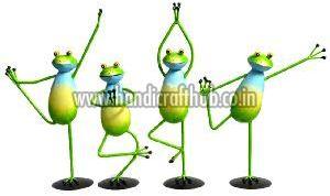 Set of Four Iron Handcrafted Yoga Frog Garden Statue
