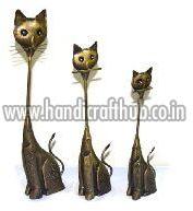 Set of Three Iron Handcrafted Cat Statue