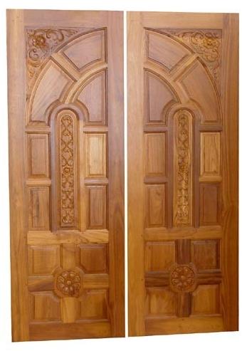 Polished Brown Teak Wood Door, Pattern : Plain