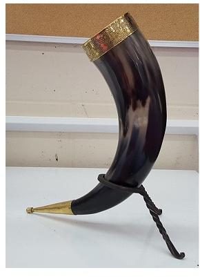 DRINKING HORN WITH BRASS RING