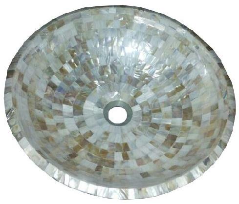 White Mother Of Pearl Rounded Wash Basin