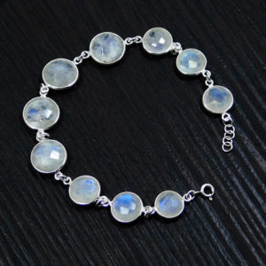 Handmade 925 Sterling Silver Rainbow Moonstone Bracelet